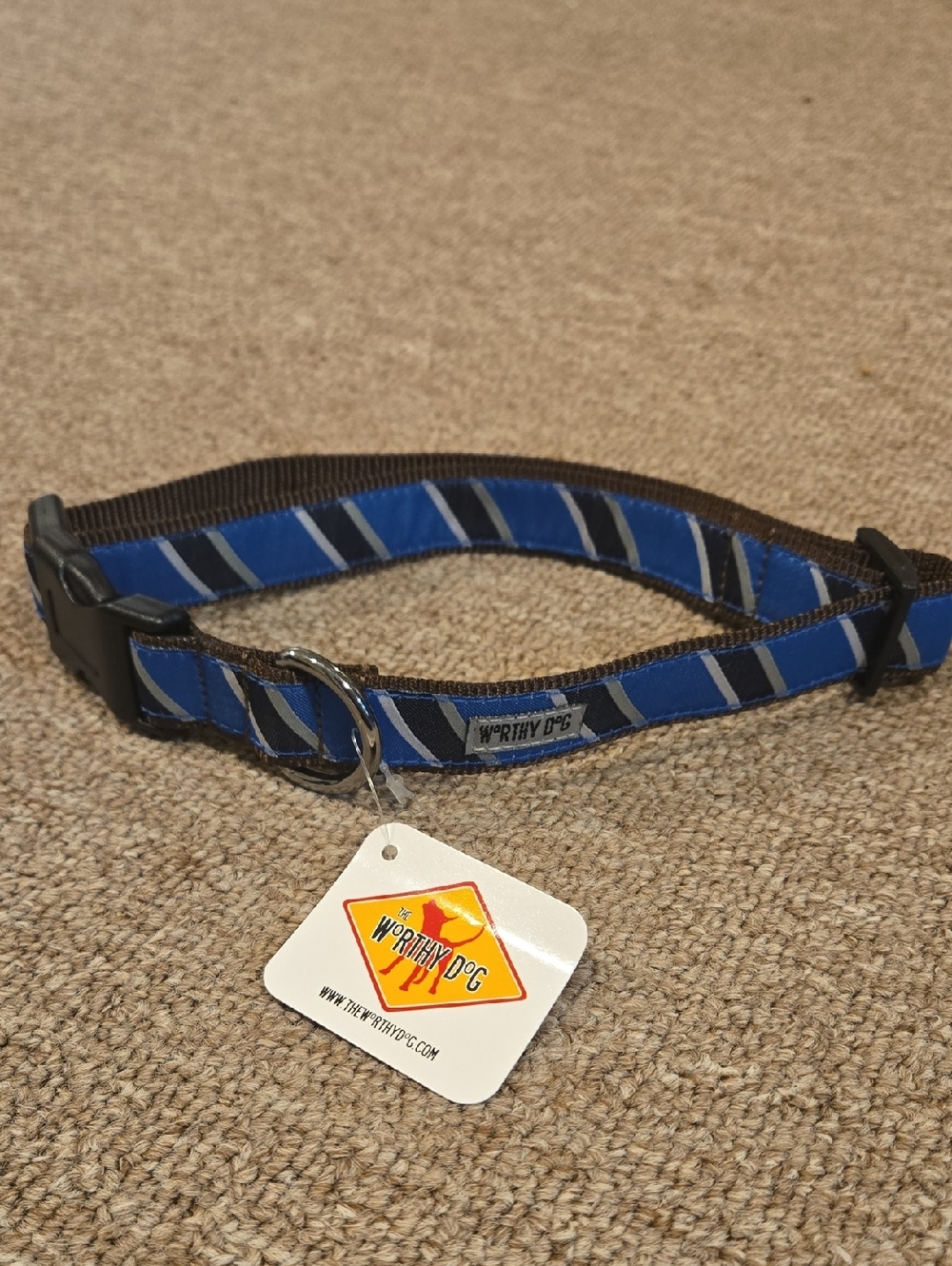 New! Worthy Dog Blue Striped Preppy Dog Collar Size XL